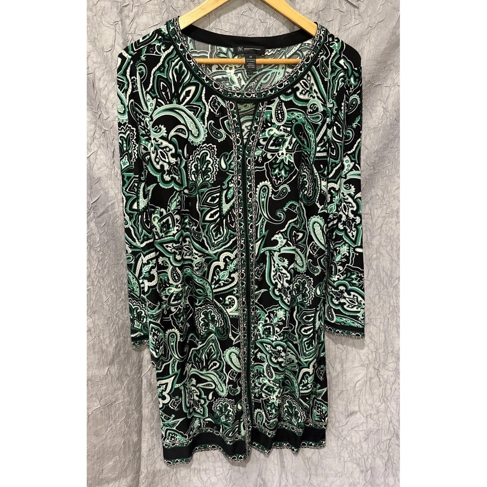 INC international concepts Women Dress Paisley Green Floral Long Sleeves Midi 2X